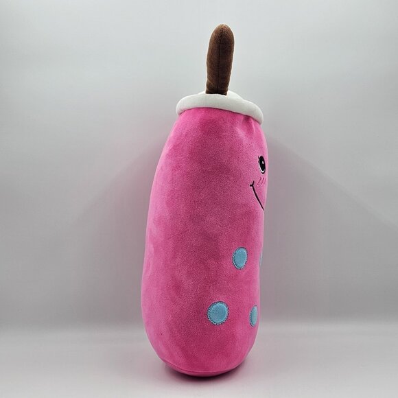 Strawberry Boba Bubble Tea Drink Plush Stuffed Toy Pink Blue Large 16 in - Picture 2 of 9
